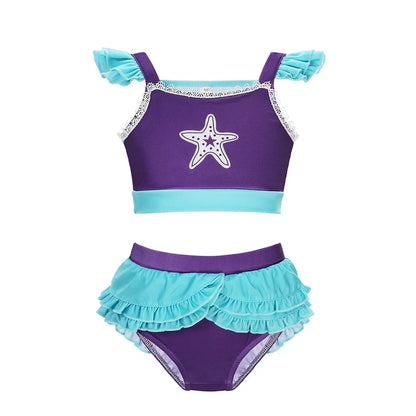 Fairy Tale Princess Swimsuit for Girls Elsa Anna Snow White Swimwear Belle Child Kids Toddler 2-8Y Bathing Suit with Skirt