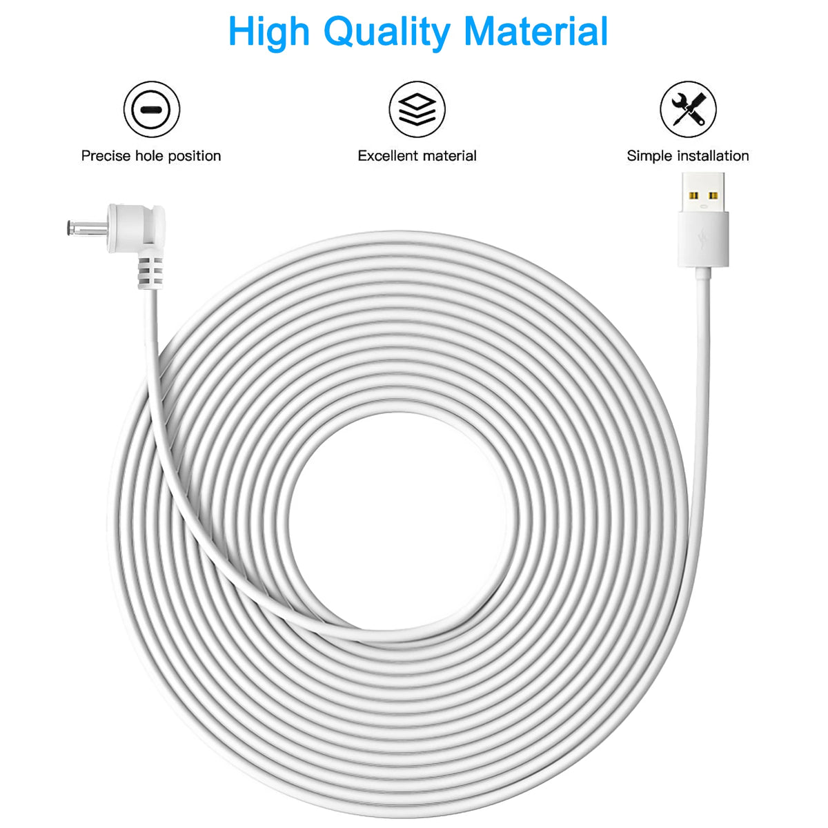 White 7.6M/25ft Weatherproof Outdoor Charging Cable for Ring Stick Up Cam Battery(3rd Gen)