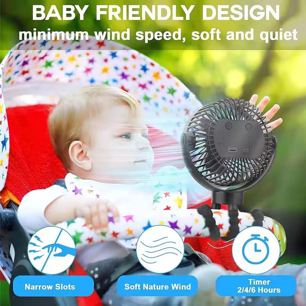 Fan for Cart Stroller Fan Portable Outdoor Fan Clip On for Baby 500mAh USB Rechargeable Handheld Electric Fan for Home 3 Speeds