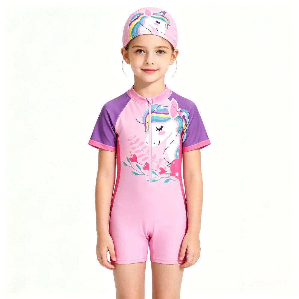 Baby Girls Rash Guard Swimsuits Bow Print Zip Up Short Sleeve Stand Collar Baby Girls Swimwears Bathing Suit 2 3 4 5 6 8 10Years