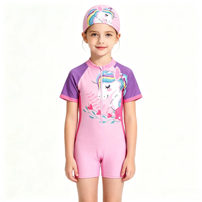 Baby Girls Rash Guard Swimsuits Bow Print Zip Up Short Sleeve Stand Collar Baby Girls Swimwears Bathing Suit 2 3 4 5 6 8 10Years
