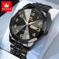 OLEVS 9970 Couple Watch For Men Women Luxury Number Dial Rhombus Mirror Quartz Hand Clock Stainless Steel Original Dress Watches