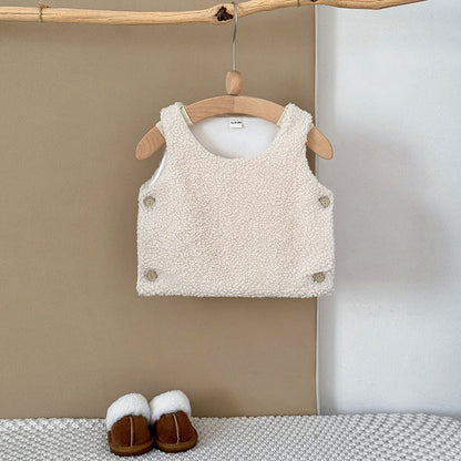 Autumn Winter Baby Lamb Wool Waistcoat Girls Boys Plush Vest O Neck Child Warm Fashion Warm Coat
