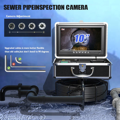 17MM/23MM Sewer Pipe Inspection Camera  with DVR 16GB TF Card, Sewer Drain Industrial Endoscope 10" Monitor AHD 720P Camera