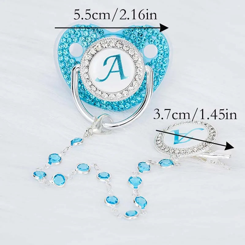 Blue Zircon Baby Pacifier Clip 26 Letters Newborn Personalized Luxury Pacifiers Holder Silicone Infant Teether Nipple Bpa Free