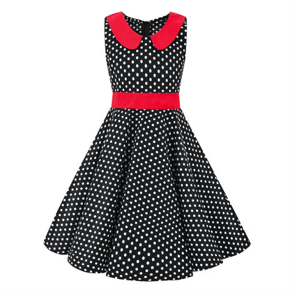 LPATTERN Girls' Vintage Rockabilly Dress Party Retro Polka Dot Floral Pattern A-line Dresses Pleated Skirt Knee-Length for 4-10Y