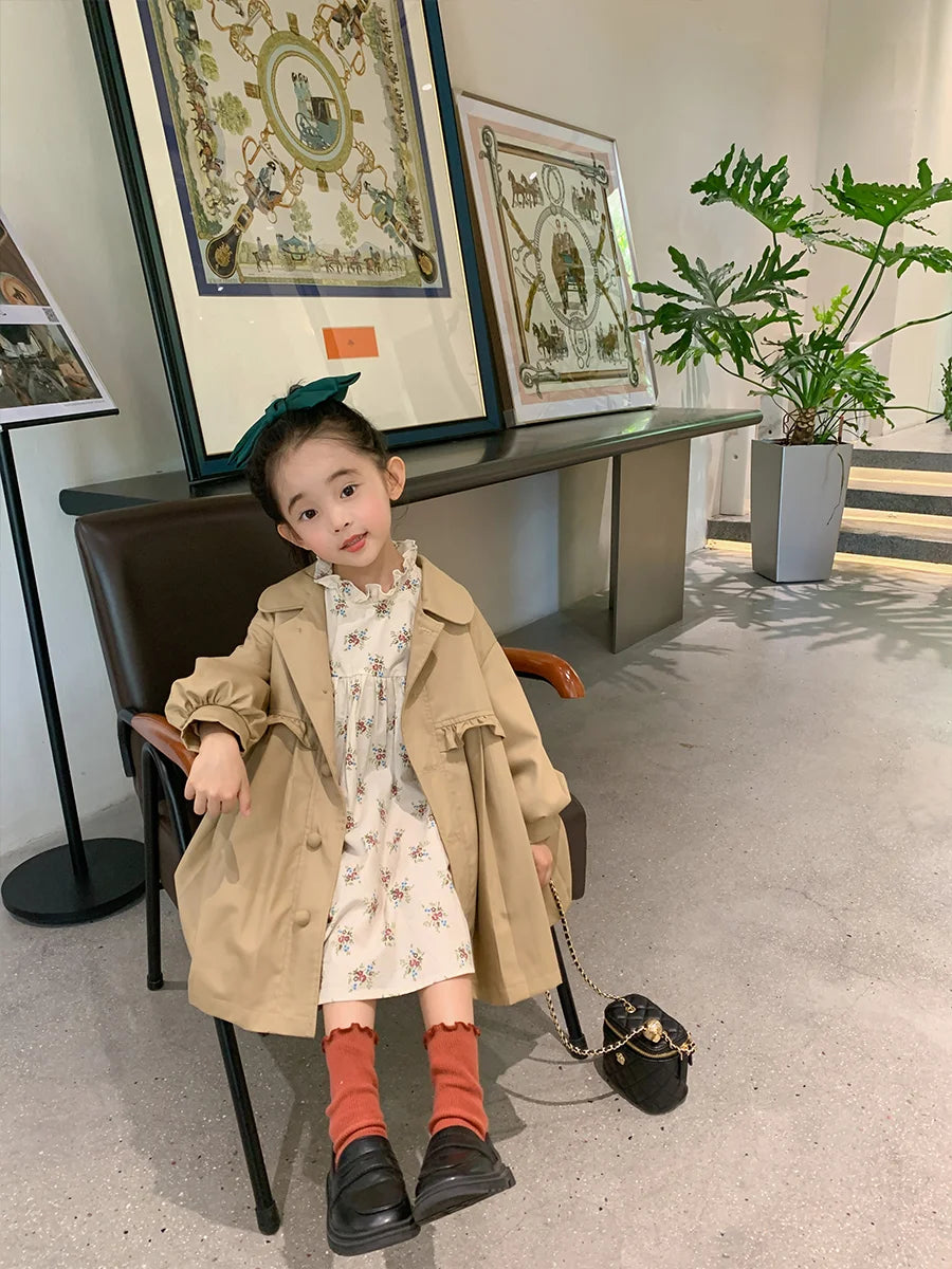 England Style Spring Autumn Cotton Girl Toddler Trench kids Windbreaker Fashion Little Girl Double Breasted Jacket Outfits