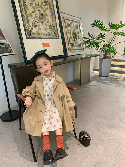 England Style Spring Autumn Cotton Girl Toddler Trench kids Windbreaker Fashion Little Girl Double Breasted Jacket Outfits