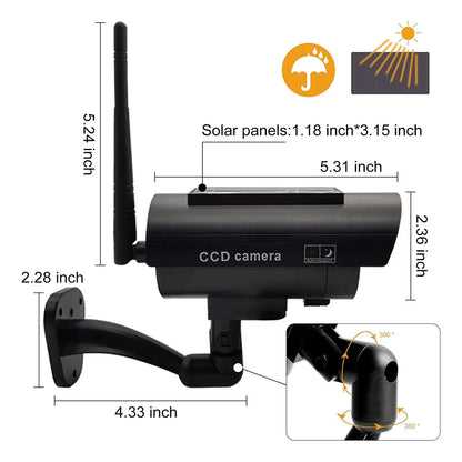 Aumengear Solar Powered Fake Security Camera, Bullet Dummy Security Camera Simulated Surveillance System with Red Flashing Light