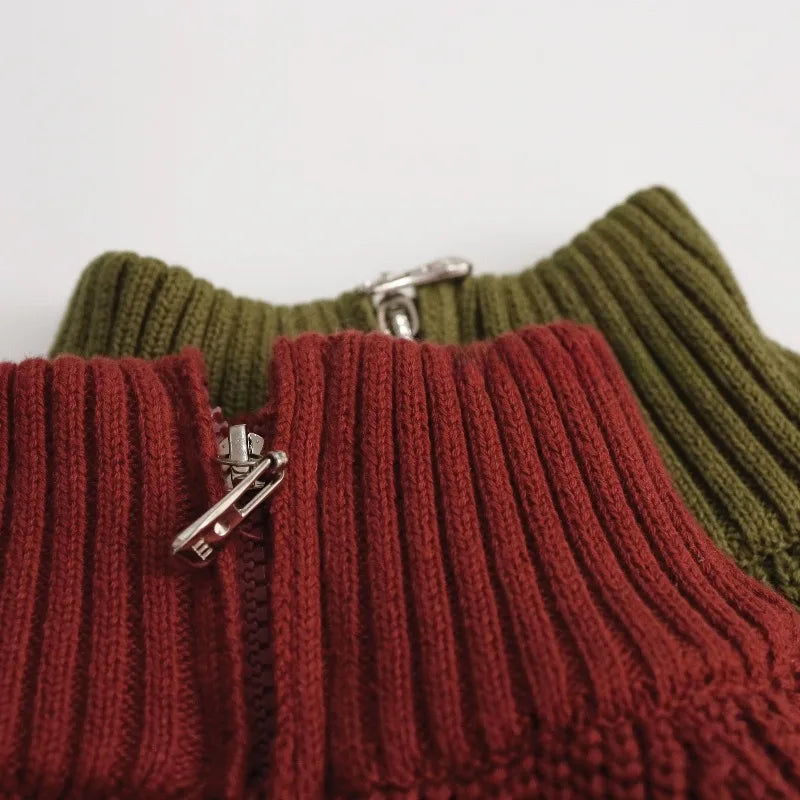 Autumn Winter Kids Sweater 1-6T Solid Color Zipper Boys Girls Turtleneck Cardigan Coat Children Baby Loose Warm Knit Tops