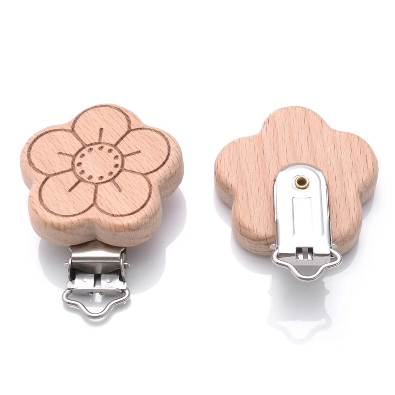1Pcs Printing Animal Dummy Clip Beech Wood Nipple Clip For Teether Chewing Toys Accessory DIY Anti-Drop Baby Pacifier Chain