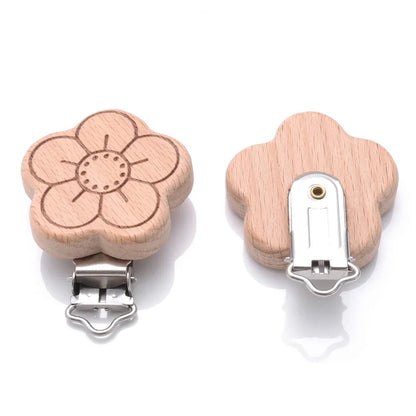 1Pcs Printing Animal Dummy Clip Beech Wood Nipple Clip For Teether Chewing Toys Accessory DIY Anti-Drop Baby Pacifier Chain
