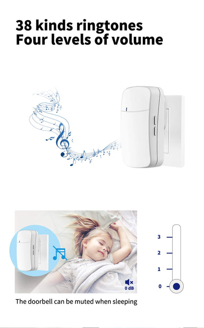 Self-Powered Wireless Doorbell, Household Anti-Theft Door Digital Music Chime Remote Control for Elderly Person's Call Device