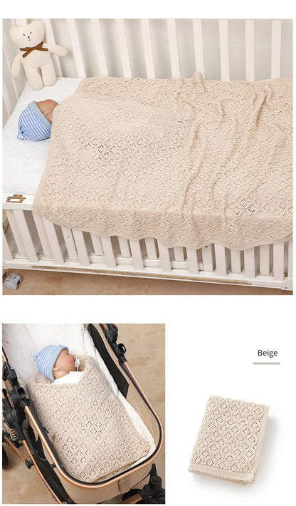 Cotton Baby Blanket Knit Infant Boy Girl Bedding Quilt 90*70CM Solid Toddler Stroller Swaddle Super Soft Plaid Fashion Hollow Ou