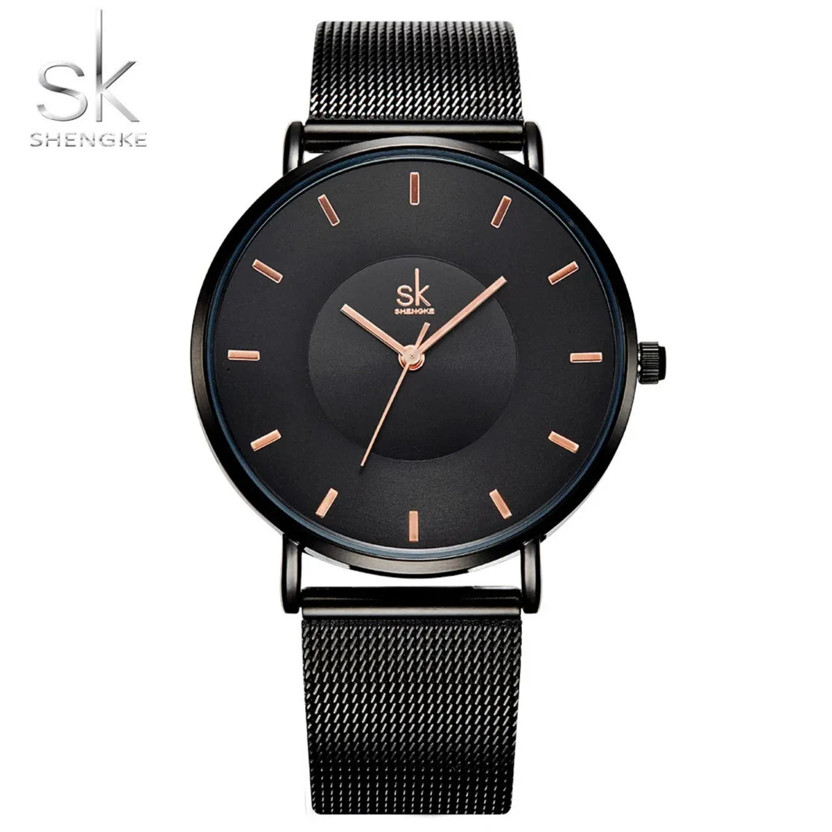 Shengke Fashion Black Watch for Women Classic Relogio Feminino Quartz Ladies Watch Woman Adjustable Mesh Strap Montre Femme
