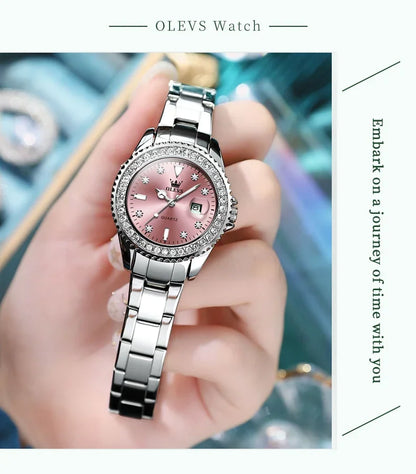 OLEVS 9945 Luxury Diamond Stainless Steel Quartz Watch for Women Elegant Ladies Waterproof Sport Women's Wristwatch Reloj Mujer