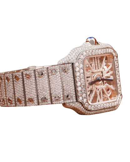 Moissanite Full White Gold Diamond Watch Skeleton Dial Quartz Watches for Export Sale Hip Hop Diamond Watch For Men's