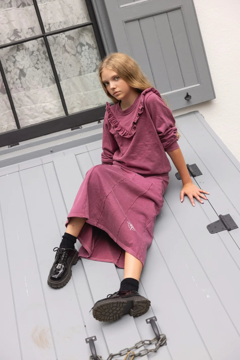 2026 Ali Plus new AW26 Compass Collection Dusty pink Muted blue washed denim oversized sweatshirt kids girl boy baby clothing
