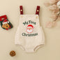 Newborn Baby My First Christmas Suspender Bodysuit Corduroy Santa Claus Embroidery Infant Sleeveless Holiday Romper Outfit