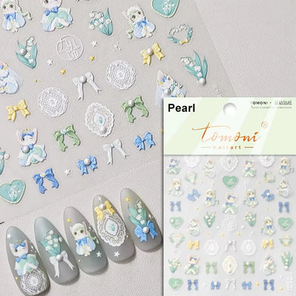 Pink Translucent Peach Jelly Texture 5D Soft Embossed Reliefs Self Adhesive Nail Art Stickers Cute Fruits 3D Manicure Decals