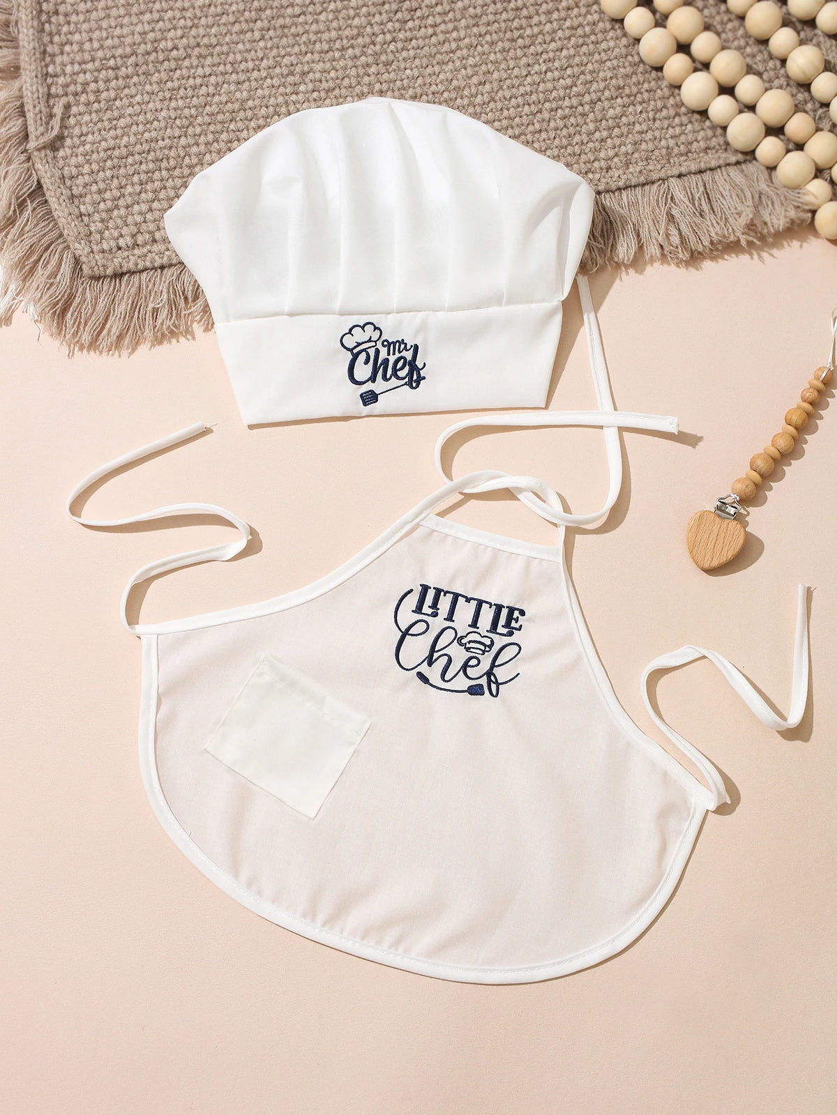Ylsteed 2 Pcs Set Cute Baby Chef Apron and Hat Infant Kids White Cook Costume Photography Prop Newborn Hat Apron-HD