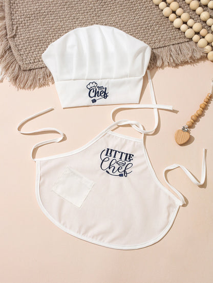 Ylsteed 2 Pcs Set Cute Baby Chef Apron and Hat Infant Kids White Cook Costume Photography Prop Newborn Hat Apron-HD