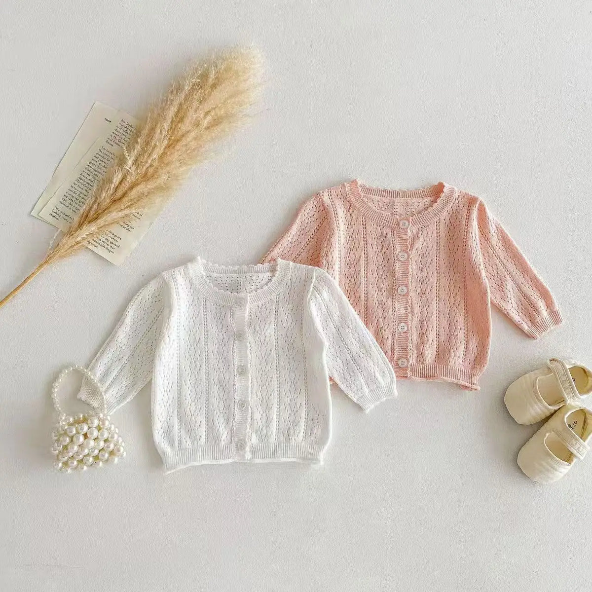 Korean-style Baby Girls' Top - Sweet, Breathable, Soft, and Pure-Color Cardigan