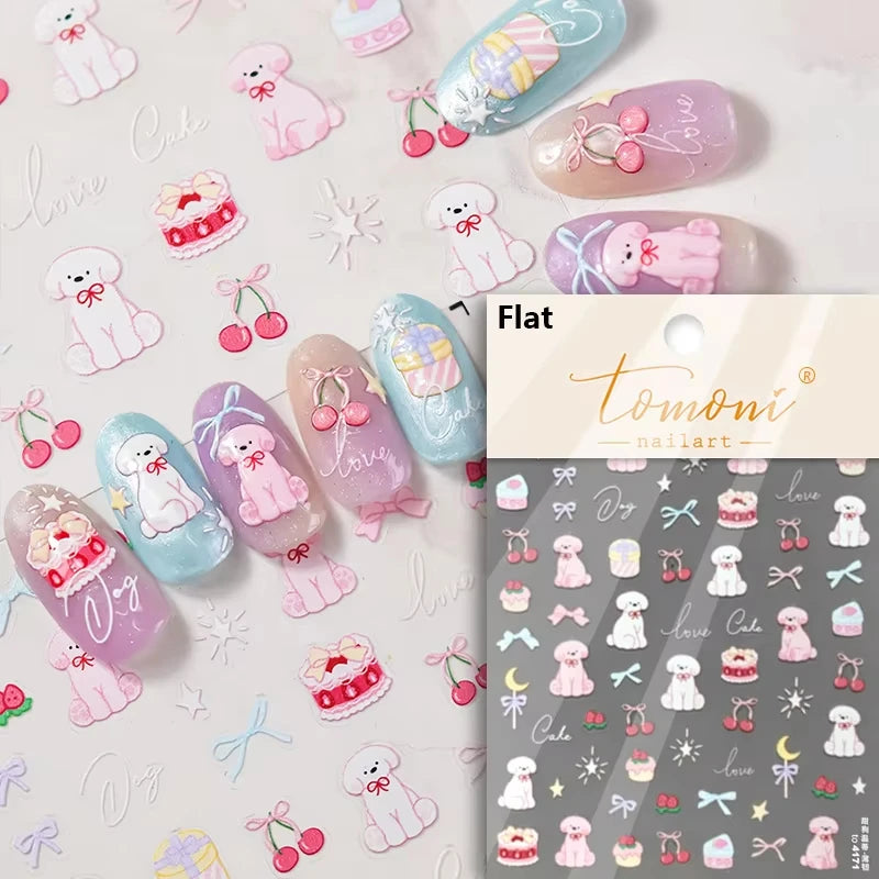 Pink Translucent Peach Jelly Texture 5D Soft Embossed Reliefs Self Adhesive Nail Art Stickers Cute Fruits 3D Manicure Decals