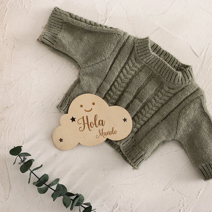 Spanish Alphabet Baby  Wooden Milestone Number Month Memorial Cards Items Cute Cloud Shape Newborn Photography Accessories Props