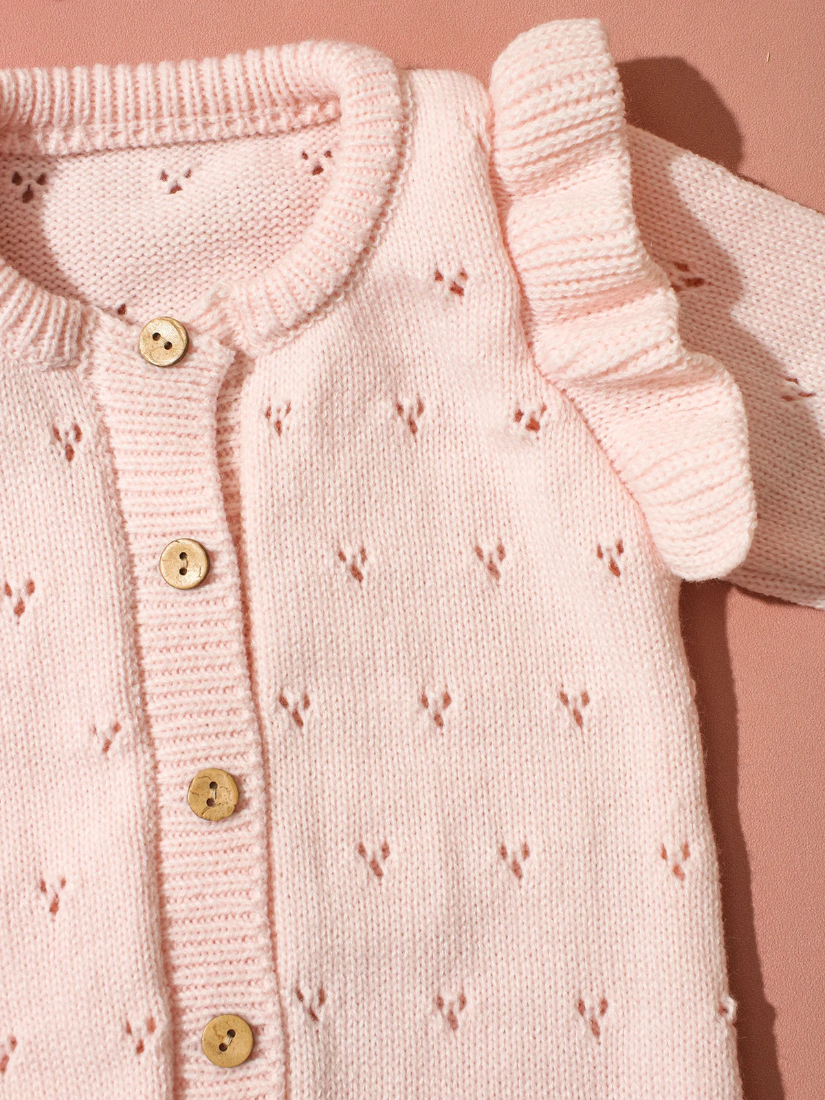 YlsteeeNewborn Baby Girl Knitted Romper Set with Bow Headband, Ruffle Sleeve Heart Knit Jumpsuit for 0-3M Photography Daily Wear