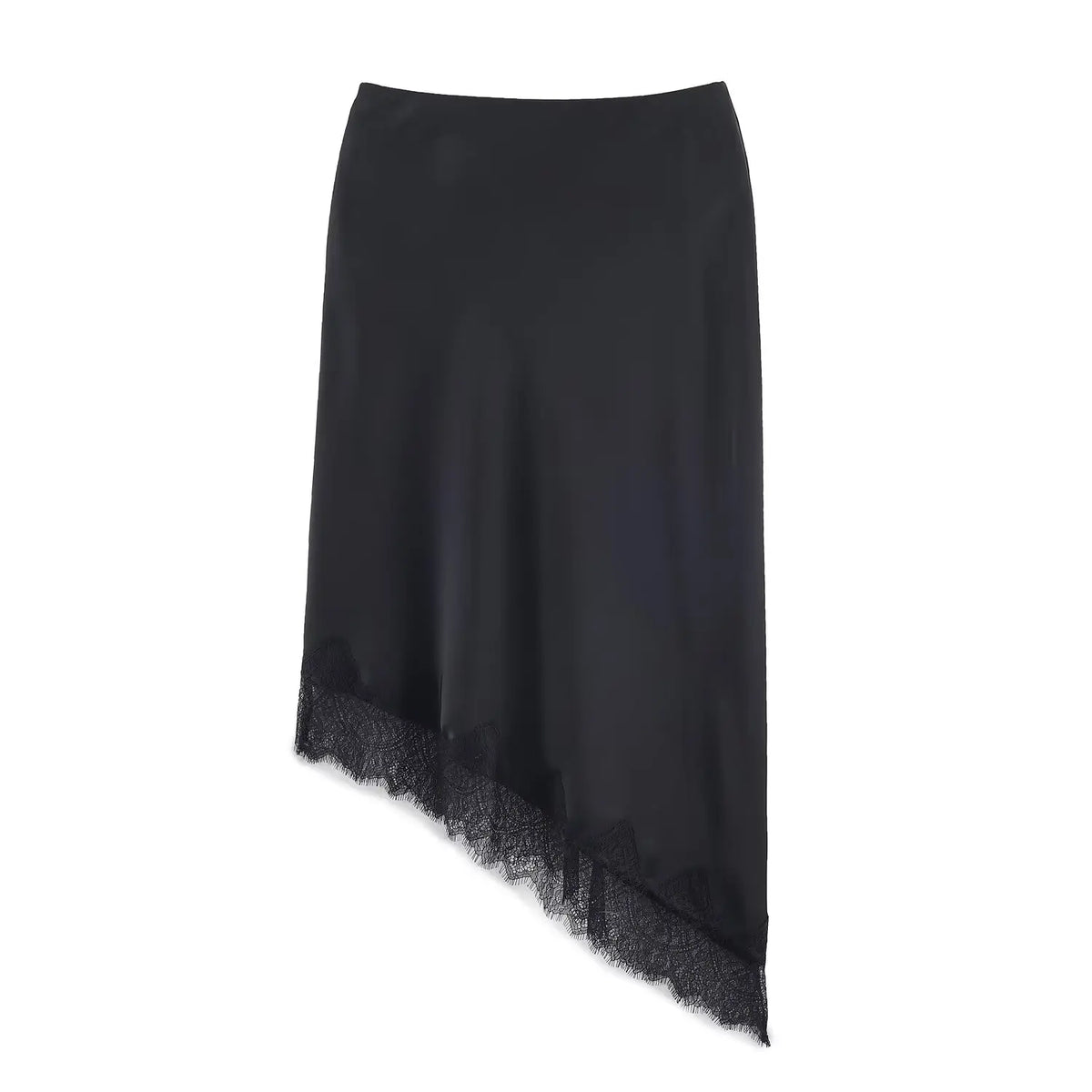 BSAY Lace Asymmetry Satin Texture Skirt Women Fashion Autumn Winter New Solid Chic Female High Waist Elegant Skirts Mujer
