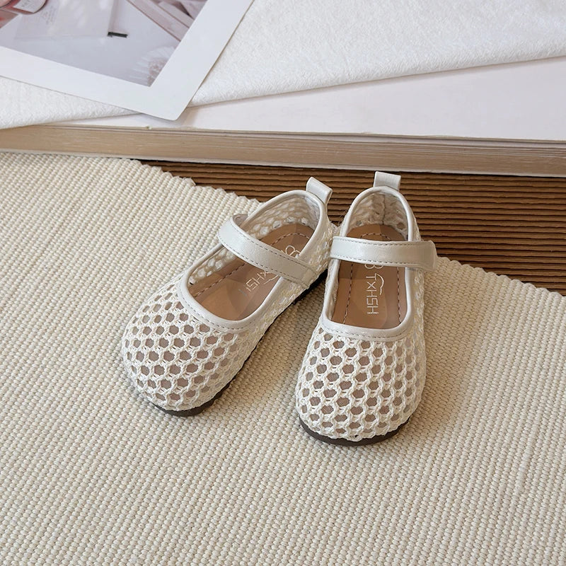 Spring Girl's Casual Shoes Mesh Hook-loop Chic Daily Kid's Flat Shoe Solid Colors Anti-slip Breathable Light Comfy Children Shoe