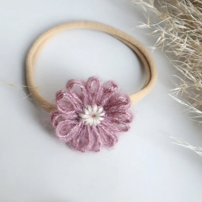 1.6in Woolen Flowers Baby Girls Nylon Headbands Kid Handmade Elastic Hairbands Children Hair Accessories Vintage Toddler Winter
