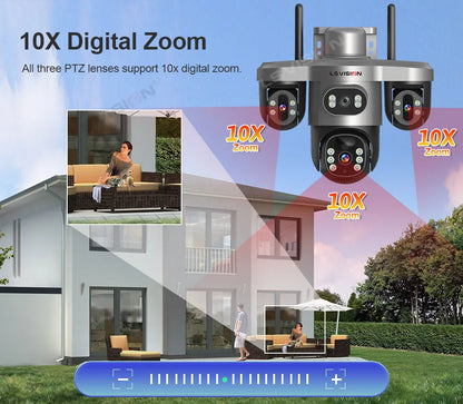 LS VISION Wireless WiFi Solar Camera Three Lens Three Screen 4G Sim Card Solar Cam Human Detection Outdoor Solar Surveillance