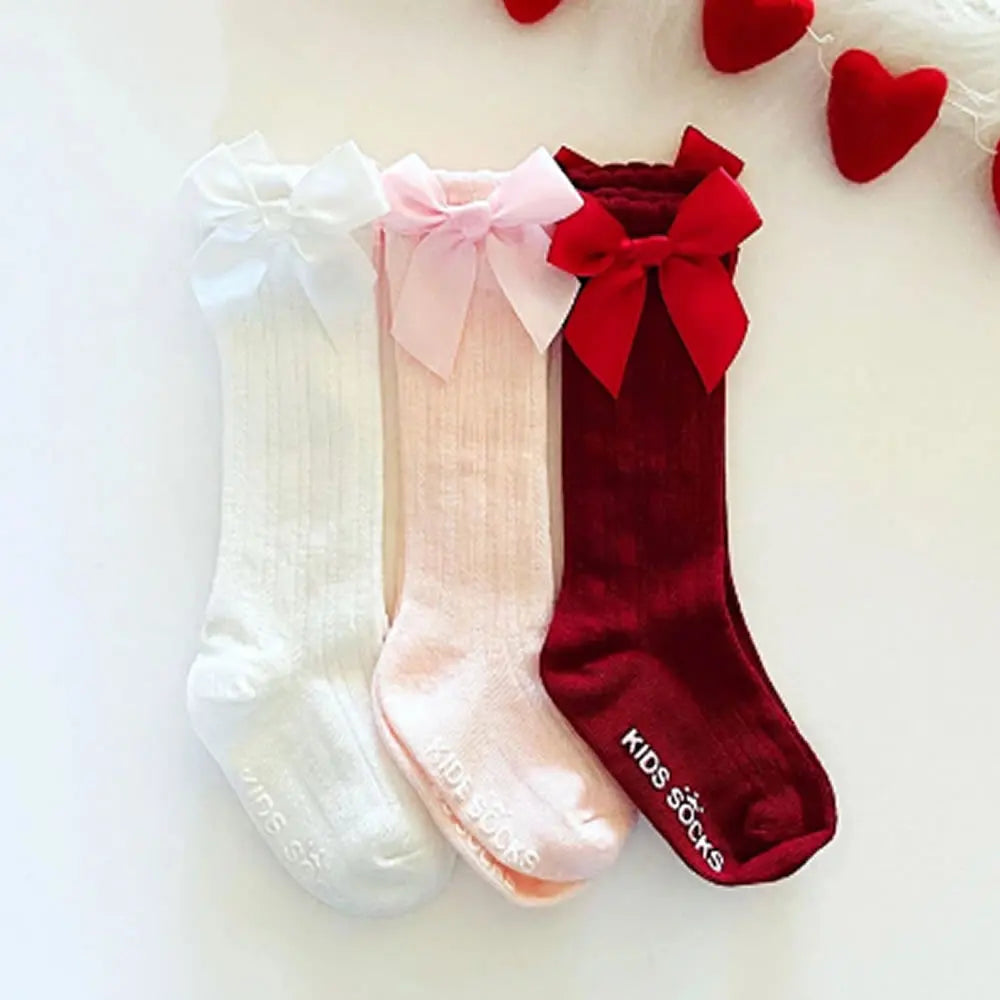 New Girls Stockings Toddler Knee High Bubble Mouth Stockings Baby Bowknot Cotton Nonslip Toddler Stocks Lace Stocking For Girl