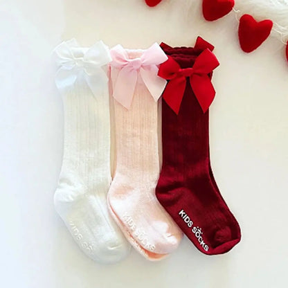 New Girls Stockings Toddler Knee High Bubble Mouth Stockings Baby Bowknot Cotton Nonslip Toddler Stocks Lace Stocking For Girl