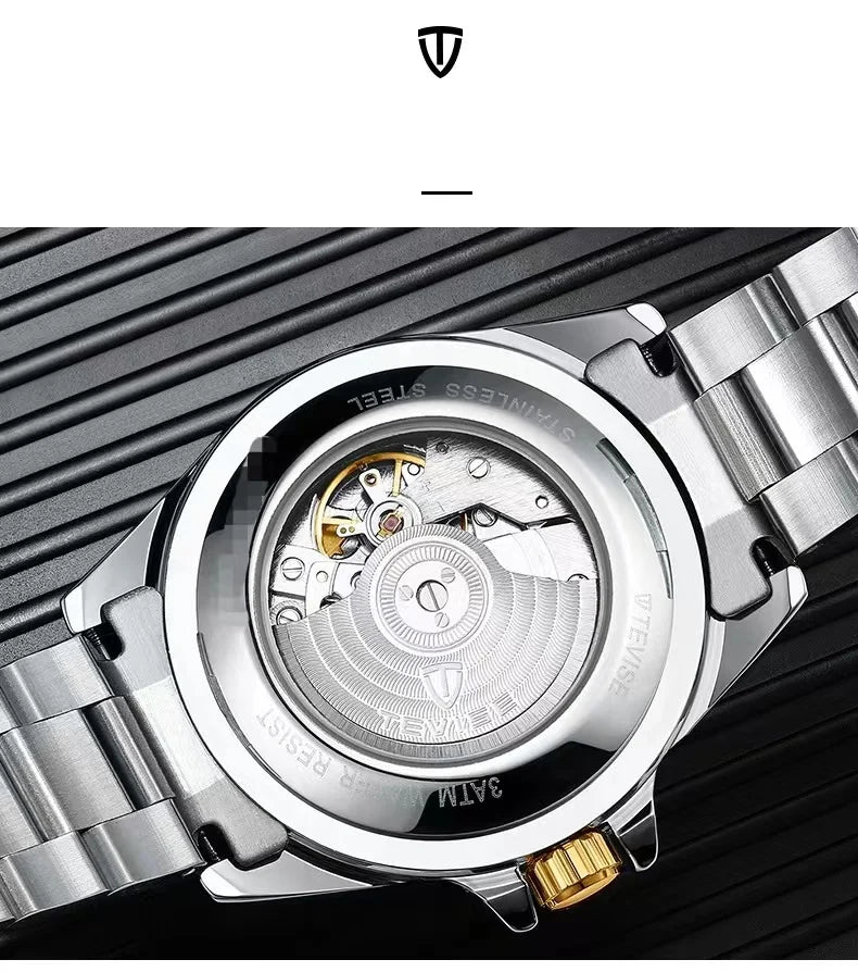 Top Brand Men Mechanical Watch TEVISE T801A Automatic Date Fashion Wristwatches Rotable Outer Case Green Male Clock Fixing Tool