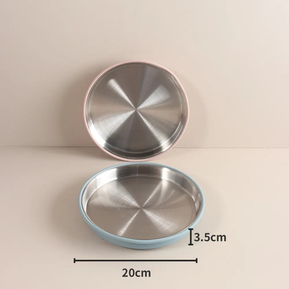 Simple design Stainless Steel Baby Plate with Silicone Suction,  Large Double Layer Dinner Plate for Toddlers