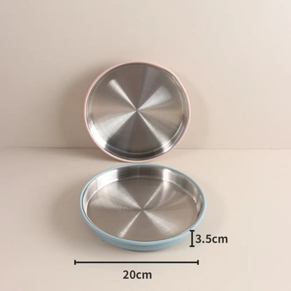 Simple design Stainless Steel Baby Plate with Silicone Suction,  Large Double Layer Dinner Plate for Toddlers