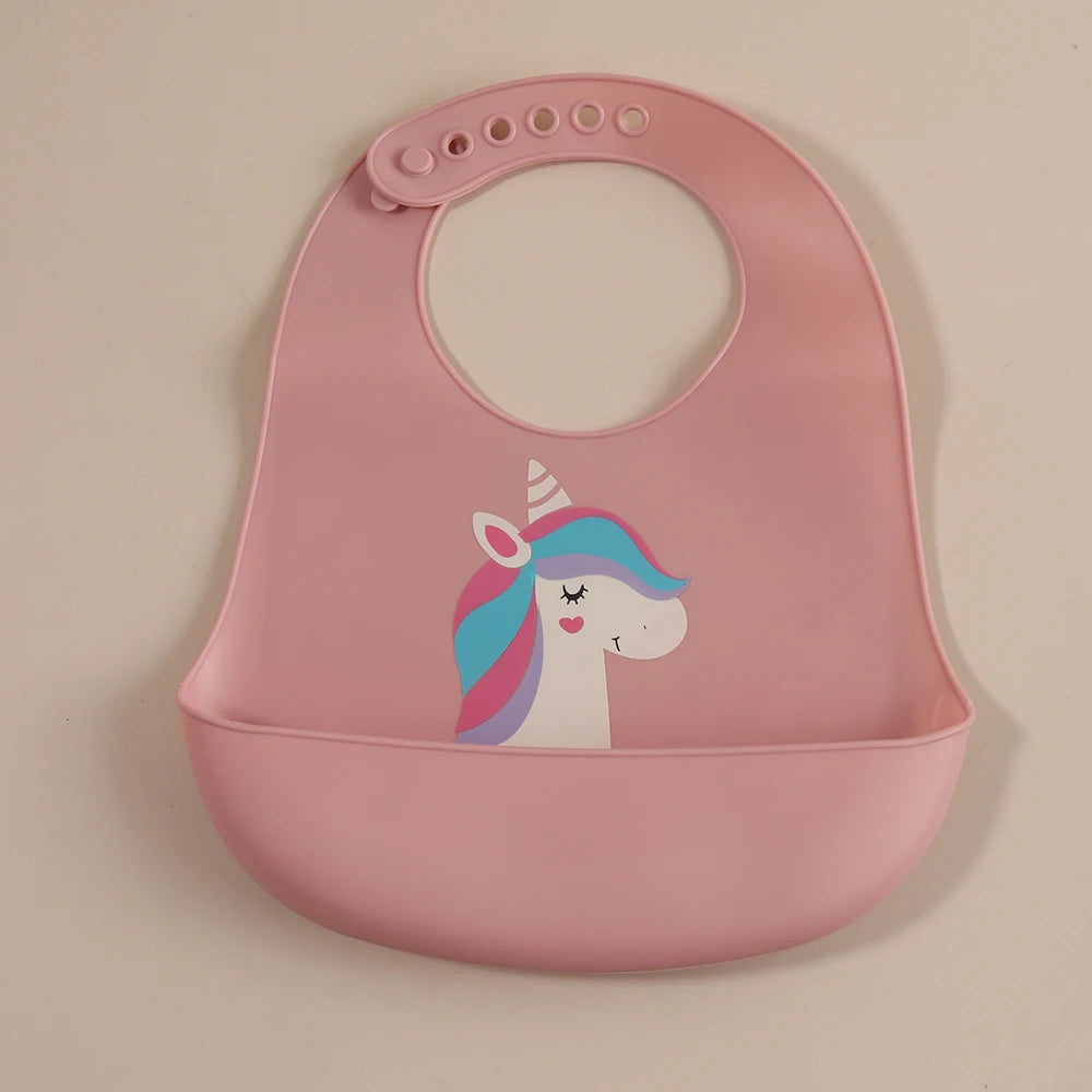 Customize Cartoon Animal Silicone Baby Bib with Name & Pattern Food-Grade Solid Feeding Bib DZ31