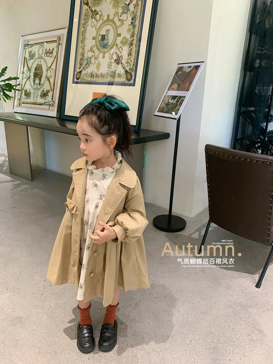 England Style Spring Autumn Cotton Girl Toddler Trench kids Windbreaker Fashion Little Girl Double Breasted Jacket Outfits