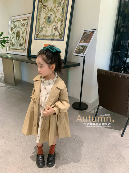 England Style Spring Autumn Cotton Girl Toddler Trench kids Windbreaker Fashion Little Girl Double Breasted Jacket Outfits