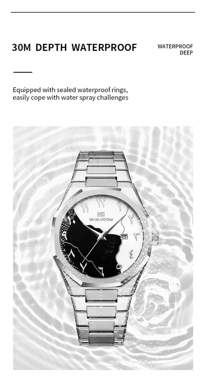 Top Brand Men Watch Marble Dial 42mm Arabic Scale Clock Silver Stainless Steel Quartz Movement Sports Business Wristatch for Men