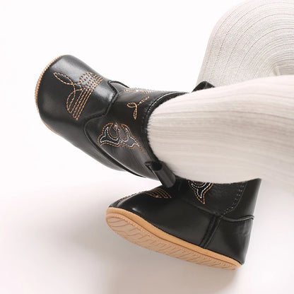 Western Cowboy Princess Baby Boots 0-18M Infant Pre-Walker Shoes Soft Sole Embroidered Footwear for Newborn Girls