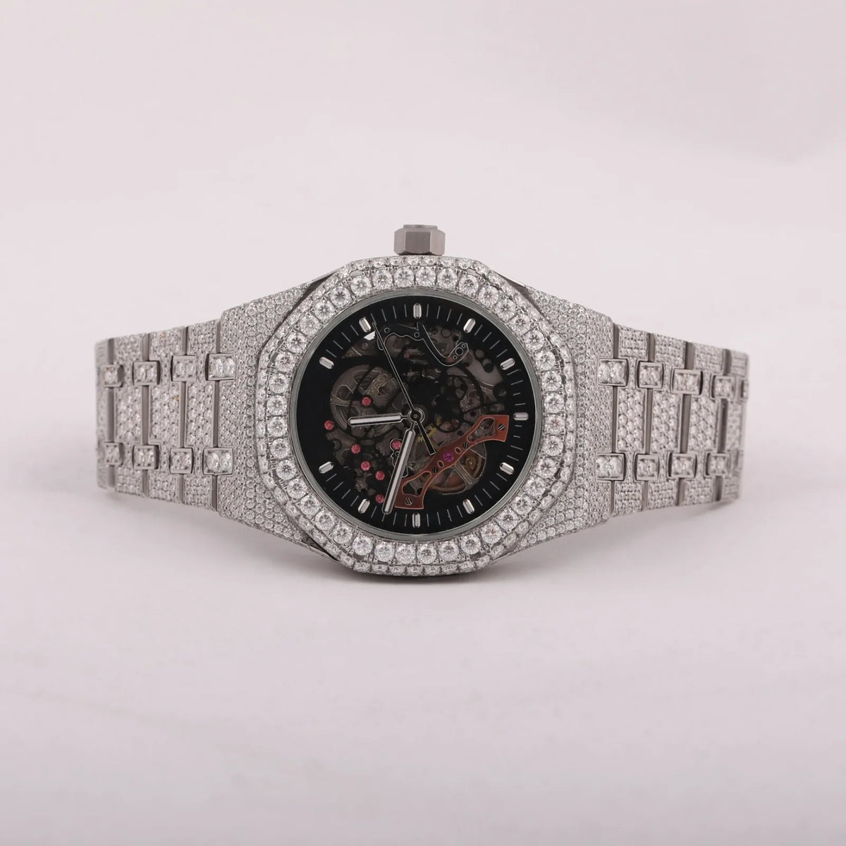 White Gold Round Shape Diamond Watch Arabic Dial for Partywear Men's Quartz Watch Available at Affordable Price