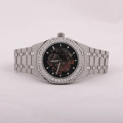 White Gold Round Shape Diamond Watch Arabic Dial for Partywear Men's Quartz Watch Available at Affordable Price