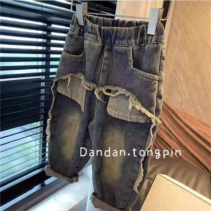 Boys Jeans Children Spring Denim Autumn New Fashion Straight Pants 2025 Kids Loose Casual Elastic Trousers 2-8 Years Old