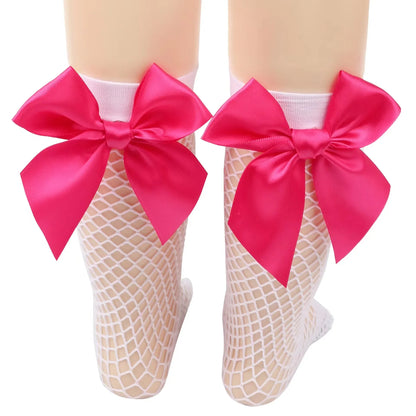 Baby Ankle High Lace Fishnet Vintage Short Socks Girl's Mesh Bow Fishnet Stockings Cute White Black Fashion Parent Child Socks