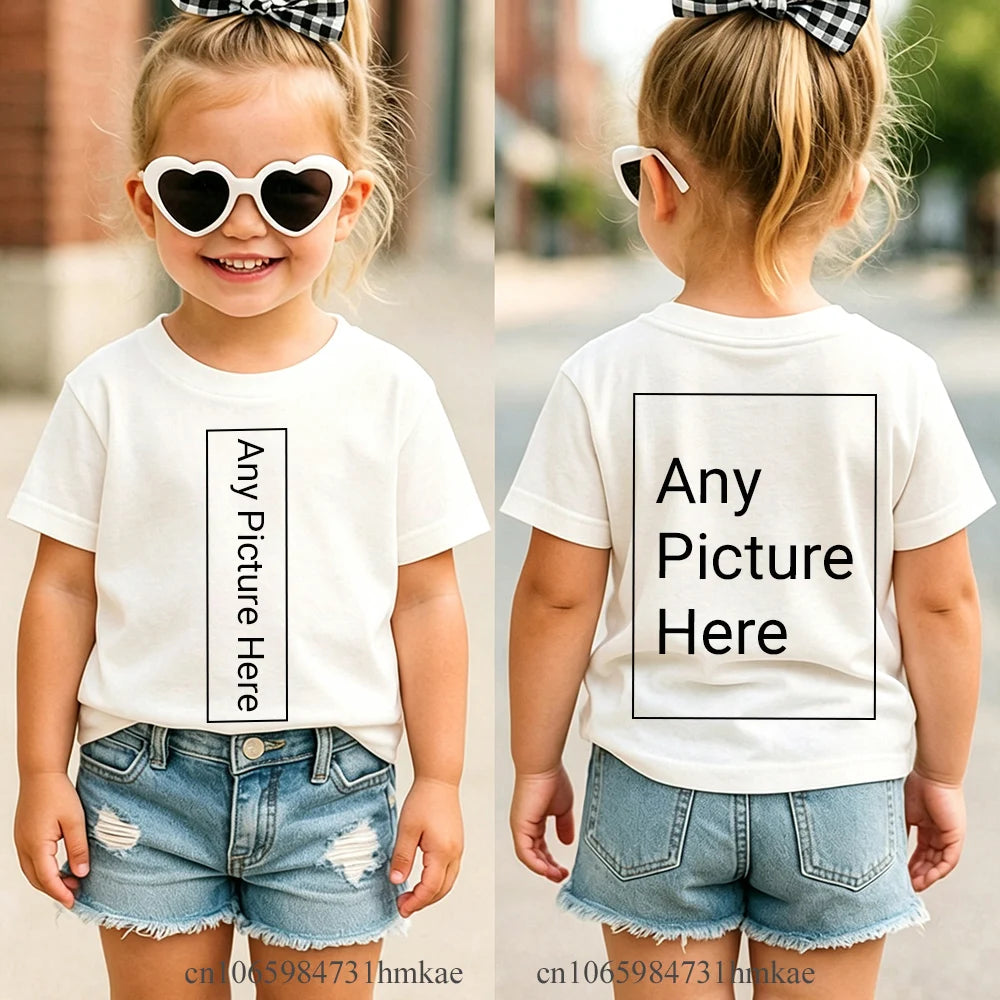 Personalized Kids T‑Shirts Front Back Print Customized Girl Short Sleeve T‑shirt Custom Photo Text Logo Tee For Girls Casual Tee