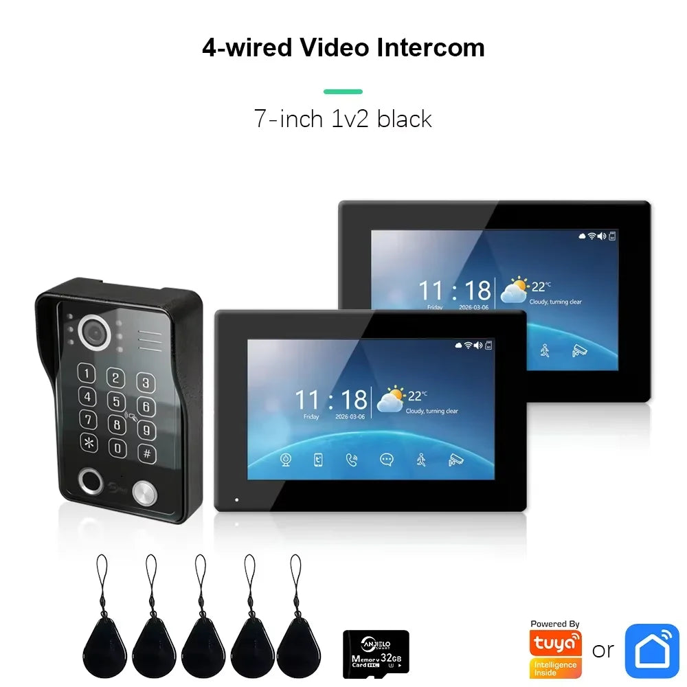 ANJIELO Tuya WiFi 5-in-1 Fingerprint Unlocking Video Intercom System, Suitable For Homes, With 1080P HD Security Protection